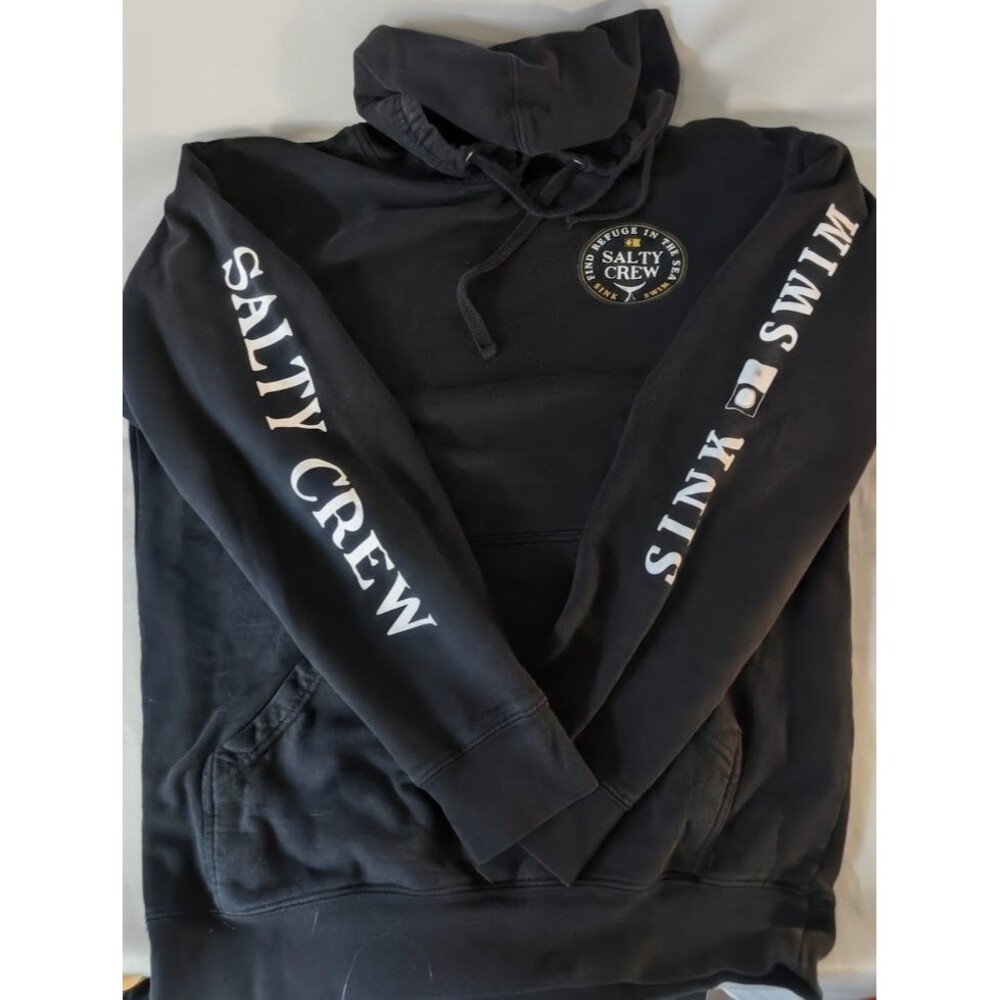 Salty Crew Hoodie Find Refuge In The Sea Black Logo Sleeve Print Size Medium